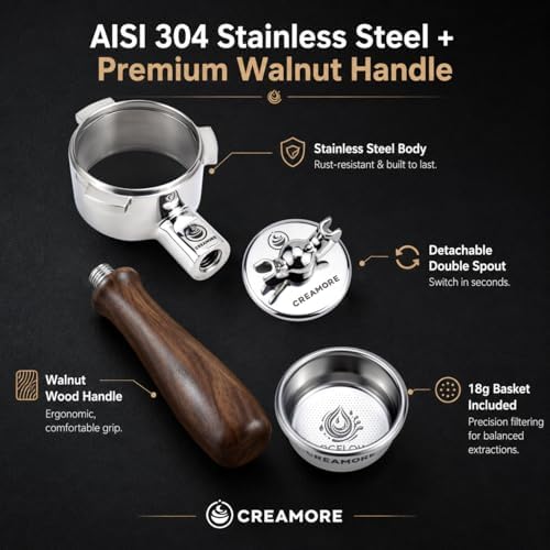 Espresso Accessories, 54mm Bottomless Portafilter with Detachable Double Spout, 18g ARCFLOW™ Filter Basket, 3-Ear Design, Walnut Wood Handle, Compatible with Breville 54mm Espresso Machines - Image 2