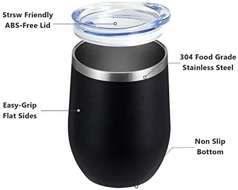 MEWAY 12oz/12 Pack Wine Tumbler Glasses with Lid -Double Wall Vacuum Stainless Steel Travel Tumbler Mug,Stemless Insulated Wine Cup for,Coffee,Cocktails,Gifts (Black,Set of 12) - Image 2