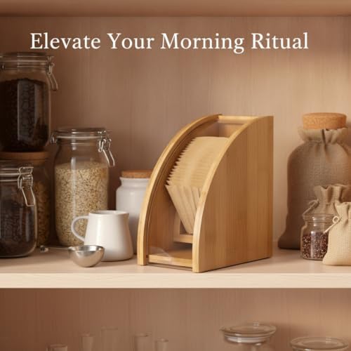 Pour Over Coffee Filter Storage Container with Bamboo Lid, Vertical PP Plastic Holder for Cone & S-Shaped Filters - Image 3