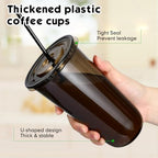 Ziliny 50 Sets 20 oz Black Plastic Iced Coffee Cups with Lids and Straws - Image 4