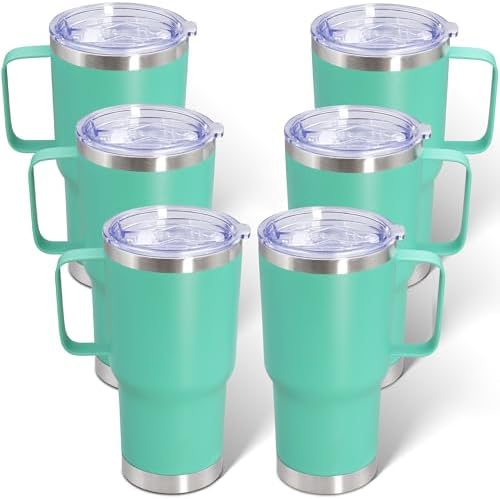 20 oz Tumbler with Handle and Lid Insulated Travel Coffee Mug LightBlue 6P by ATQTQ