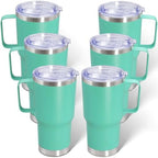 20 oz Tumbler with Handle and Lid Insulated Travel Coffee Mug LightBlue 6P by ATQTQ