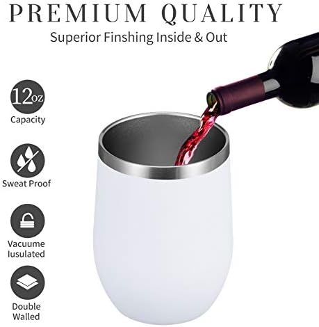MEWAY 12 OZ/12 Pack Wine Tumbler Glasses with Lid -Double Wall Vacuum Stainless Steel Travel Tumbler Mug,Stemless Insulated Wine Cup for,Coffee,Cocktails,Gifts (White,Set of 12) - Image 5