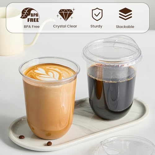 16 oz Round Bottom Clear Plastic Cups with Strawless Sip Lids, 100 Pack - Image 3