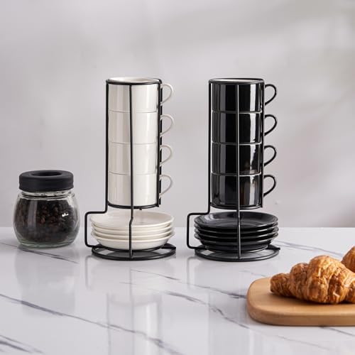 2.5 OZ Porcelain Stackable Espresso Cups and Metal Stand Set of 4 - Image 6