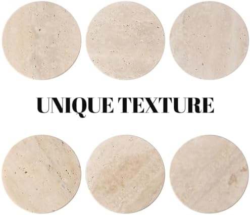 Koville Travertine Marble Coasters for Home Decor, Marble Coasters Set of 6 - Image 6
