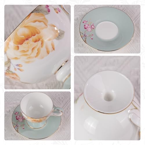 KAMMAK Tea Cups Set of 2,Ceramic Floral Pattern Demitasse Cup - Image 4