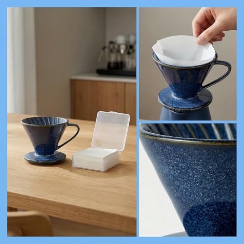 Reusable Ceramic Pour Over Coffee Dripper Porcelain Drip Coffee Maker with Hole Flat Bottom Ceramic Pour Over Maker for Office,Home,Travel,Camping (Brown) - Image 5
