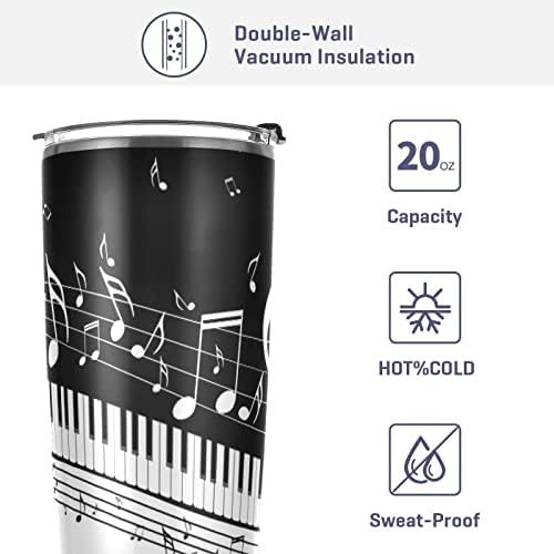 20 oz Piano Keys Music Note Insulated Tumbler Coffee Mug Double Wall Vacuum Travel Mug with Straw and Lid Stainless Steel - Image 4