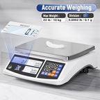 Industrial Price Counting Scale, 22lb/10kg x 0.1g Digital Bench Scale Inventory Scale for Small Parts Coin Scale, lb/g/kg/oz Units Electronic Gram Scale with LCD Backlit Display Large Platform - Image 3