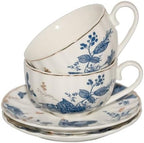 Tea Cups and Saucers Coffee Cappuccino Espresso Latte Cup Mugs Special Gold Line Ceramic Cup Porcelain Tea Cups Set of 2 (7 oz) for Gifts,Party,Gatherings, Afternoon Teas,Receptions - Image 6