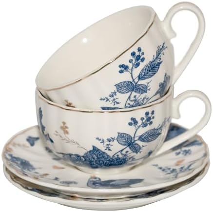 Tea Cups and Saucers Coffee Cappuccino Espresso Latte Cup Mugs Special Gold Line Ceramic Cup Porcelain Tea Cups Set of 2 (7 oz) for Gifts,Party,Gatherings, Afternoon Teas,Receptions - Image 6