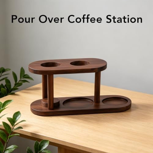 Pour Over Coffee Station, Elegant Stable Wooden Coffee Filter Holder, Multifunctional Caddy Storage Organizer for Home Countertop Office - Image 3