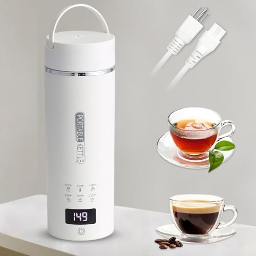 Compact Portable Electric Kettle, LCD Display with 6 Temperature Settings, 304 Stainless Steel, 450ml/15.2oz, Auto Shut-Off and Boil-Dry Protection, Travel Electric Kettle Teapot, White by Daoseolo