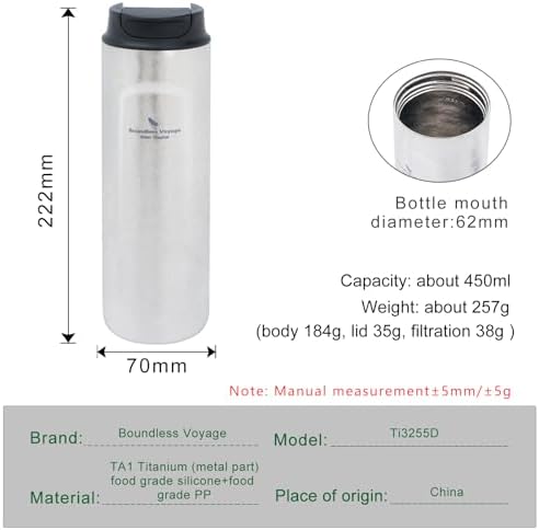 iBasingo 450ml Titanium French Press Coffee Flask Double-Walled Insulated Vacuum Cup Portable Water Bottle Outdoor Traveling Car Mug with Lid Ti3255D - Image 2