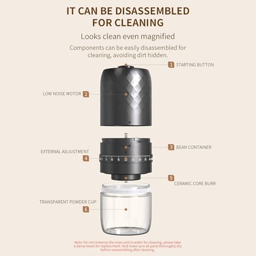 Portable Electric Coffee Bean Grinder with 40 Grinding Settings, 5-Blade Ceramic Conical Burr, One Button Start Auto Stop, Rechargeable Battery, Handheld Espresso Grinder with - Image 6