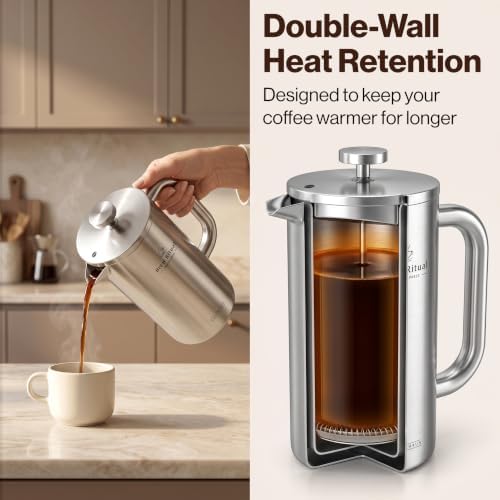 EDELHAUS Stainless Steel French Press Coffee Maker - Plastic-Free, 34 oz - Image 4