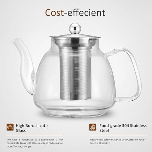 42oz/1250ml Glass Tea Kettle，Glass Teapot with Removable Stainless Steel Infuser, for Blooming and Loose Leaf Tea, Stovetop & Microwave Safe Tea Pot, Tea Maker's Choice - Image 2