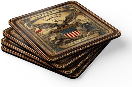 250 Anniversary USA Coasters, Patriotic 4th of July Drink Coasters, USA 250th, American Semiquincentennial Set of 4 (Gold Eagle, 3.75" x 3.75") - Image 5