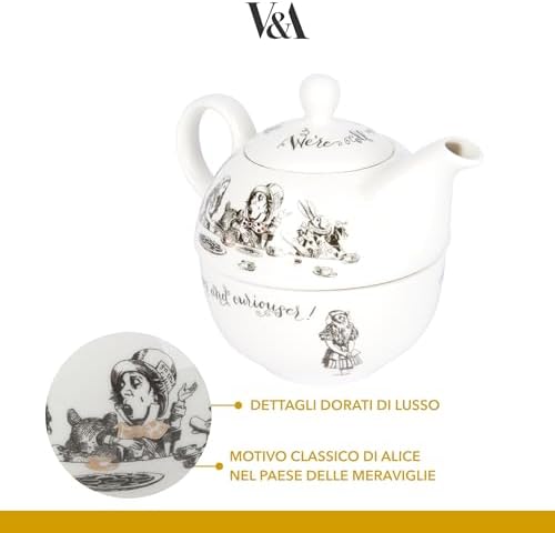 V&A Alice in Wonderland Teapot and Cup Set For 1 in Gift Box, Fine China Tea Set, White, 250 ml - Image 4