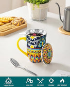 vancasso 18 Oz Tea Infuser Mug with Lid, Golden Lotus Mirage - Image 3