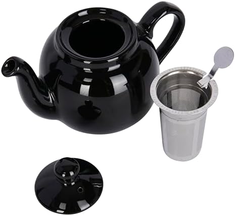 London Pottery Farmhouse 4 Cup Ceramic Teapot with Removable Infuser and Lid, Large Tea Pot with Stainless Steel Fine Mesh Strainer, 40.6 OZ / 1200ml Tea Pot for Loose Tea or Bags (Gloss Black) - Image 4