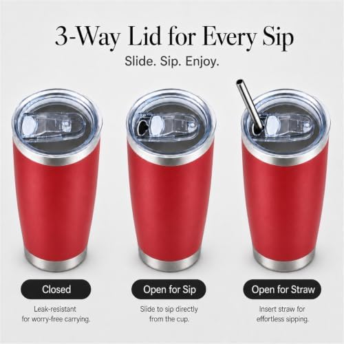 Pandance 20oz Stainless Steel Insulated Tumblers Bulk, Red, 12 Pack - Image 2