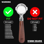 51mm Espresso Bottomless Portafilter with 2 Ear | Fits De’Longhi ECP3420 / EC155 / BCO430 / EC260 Espresso Machine | Stainless Steel Basket and Walnut Handle | Espresso Accessories - Image 2