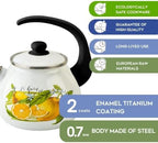 Enamel Kettle with Whistle 2.7 Qt (2.5 L) Stovetop Kettle with Ergonomic Handle, Enameled Steel Tea Pot for Stove Top, Vintage Kitchen Tea Kettle, Dishwasher and Induction Safe (Lemon) - Image 5
