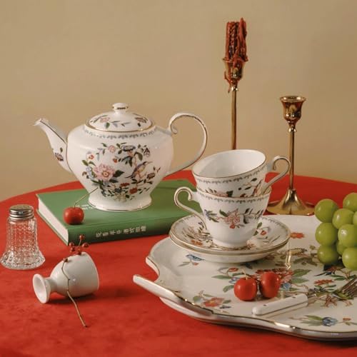 Aynsley Vintage Porcelain Tea Set for Women Tea Party, 5 Piece Cup and Saucer Set, Wedding Floral Teapot Set for Adults(Flower Style) - Image 6