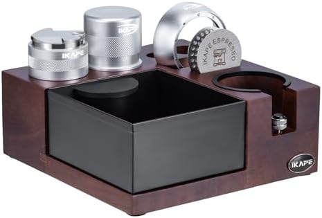 IKAPE 58MM Espresso Tamper Kit 6 IN 1 Silver, Coffee Tamper, Espresso Distributor, Magnetic Dosing Funnel, Puck Screen 2pcs, Espresso Knock Box & Station 2 IN 1 by IKAPE