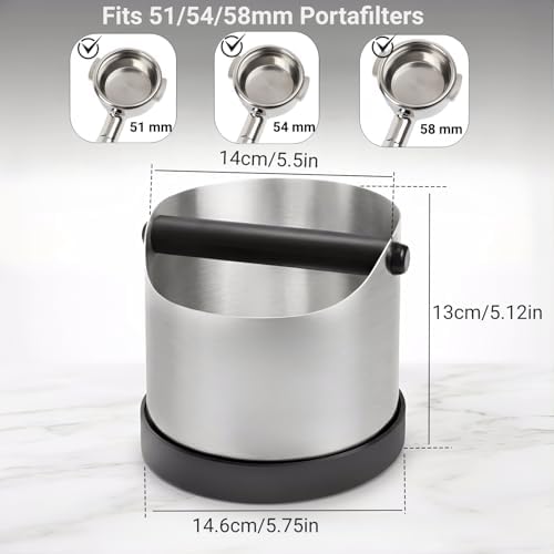 Coffee Grounds Knock Box, Large Stainless Steel Espresso Coffee Knock Box, Coffee Grind Knock Out Box with Removable Knock Bar and Coffee Brush, Coffee Grounds Container with Non-Slip Base - Image 3