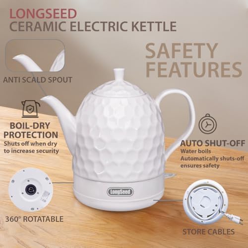 Ceramic Electric Kettle 1 Quarts, 1000W Hot Water Boiler, Automatic Shut-off, BPA-Free, Teapot Rapid Boil For Coffee & Tea, Boil-Dry Protection, White Gooseneck - Image 5