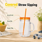 Plastic Mason Jars with Handles, Lids and Straws | 20 oz Double Insulated Tumbler with Straw | 4 Pack Set of 4 | Wide Mouth Mason Jar Mugs | Cups for Kids and Adults… - Image 6