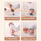 Double Glass Tea Infuser Bottle with Filter & Lid, 3-in-1 Smart Tea Infuser,Portable 3-in-1 Tea Maker for Loose Leaf, Hot or Cold Ready. (Gold,420ml) - Image 6