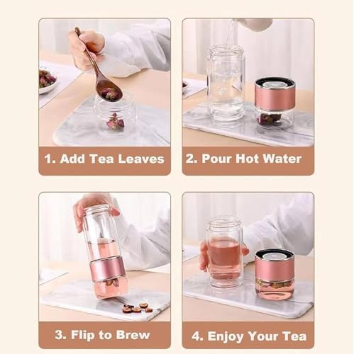 Double Glass Tea Infuser Bottle with Filter & Lid, 3-in-1 Smart Tea Infuser,Portable 3-in-1 Tea Maker for Loose Leaf, Hot or Cold Ready. (Green,420ml) - Image 6