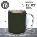 DISCOUNT PROMOS Stainless Steel Mugs with Carabiner Handle 10 oz. Set of 10, Bulk Pack - Perfect for Coffee, Soda, Other Hot & Cold Beverages - Army Green - Image 5