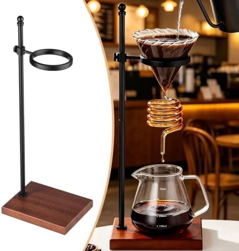 Coffee Dripper Stand Wooden Hand Pour Over Coffee Stand Holder Aluminum Alloy Adjustable Cup Stand Reusable Coffee Making Stand Smooth Surface - Image 6