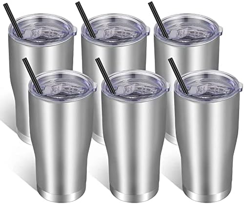 VEGOND 20oz Tumbler Stainless Steel Tumbler Cup with Lid And Straw Vacuum Insulated Double Wall Travel Coffee Mug(Stainless 6 Pack) by VEGOND