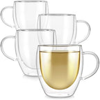 Teabloom Double Walled Cups – 8 oz / 250 ml – Set of 4 Insulated Glass Cups for Tea, Coffee, Espresso, and More – Clarity Glasses by Teabloom