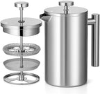 Red Ember Stainless Steel French Press 1L Cafetiere – Double Wall Insulated Coffee Maker, Unbreakable & Rust-Proof with 3-Layer Filter for Smooth, Rich Brew – Ideal for Home, Camping & Gifts by RedEmber