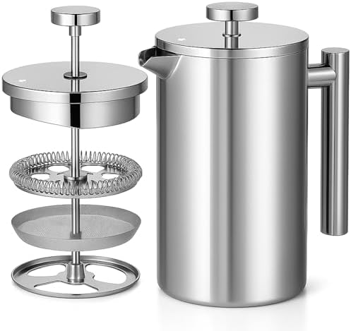 Red Ember Stainless Steel French Press 1L Cafetiere – Double Wall Insulated Coffee Maker, Unbreakable & Rust-Proof with 3-Layer Filter for Smooth, Rich Brew – Ideal for Home, Camping & Gifts by RedEmber