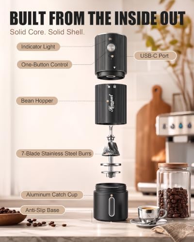 Upgraded Faster Electric Coffee Grinder, Stainless Steel Burrs, Black - Image 4