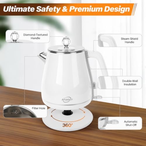 1.8L Electric Kettle, Tea Kettle with Fast Boil 1350W, Pearl White - Image 6
