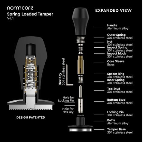 Normcore 49.7mm Coffee Tamper V4.1, Spring-loaded Tamper with Click Feedback For La Pavoni Pre-Millennium, ROK Espresso Maker, Black - Image 2