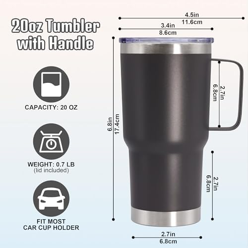 20 oz Tumbler with Handle and Lid Insulated Travel Coffee Mug Grey 6P - Image 6