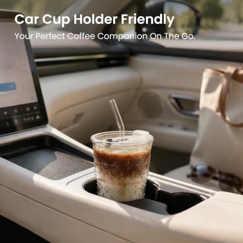 INSETLAN Iced Coffee Cups with Lids and Straws, 13 oz Glass Tumbler - Image 6