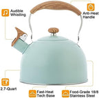 Vilihkc Tea Kettle 2.6 Liter Whistling Tea Kettle, Tea Pots for Stove Top Food Grade Stainless Steel with Wood Pattern Folding Handle, Loud Whistle Kettle for Tea, Coffee, Milk - Image 3