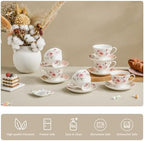 Rose Floral Complete Tea Set: 27oz Porcelain Teapot & 12-Piece 6oz Cup Set, Includes Teapot, 6 Cups & 6 Saucers, Dishwasher Safe, Elegant Gift Set - Image 4