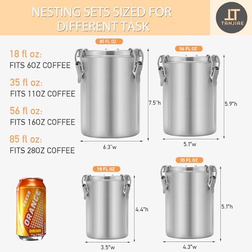 Tanjiae 4-Pack Compact Stainless Steel Airtight Canisters Sets for Small Kitchens | Metal Food Storage Containers with Lids Sealed - Keep Flour, Sugar, Coffee, Tea Fresh for Months (18+35+56+85 fl oz) - Image 2